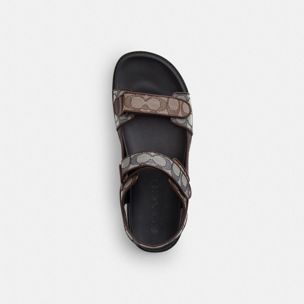 Men's Coach Double Strap Sandal In Signature Jacquard Deep Blue Multi