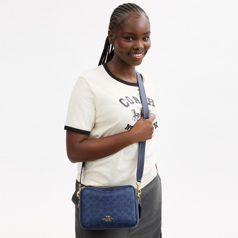Coach Carey Crossbody Bag In Signature Canvas Gold/Navy