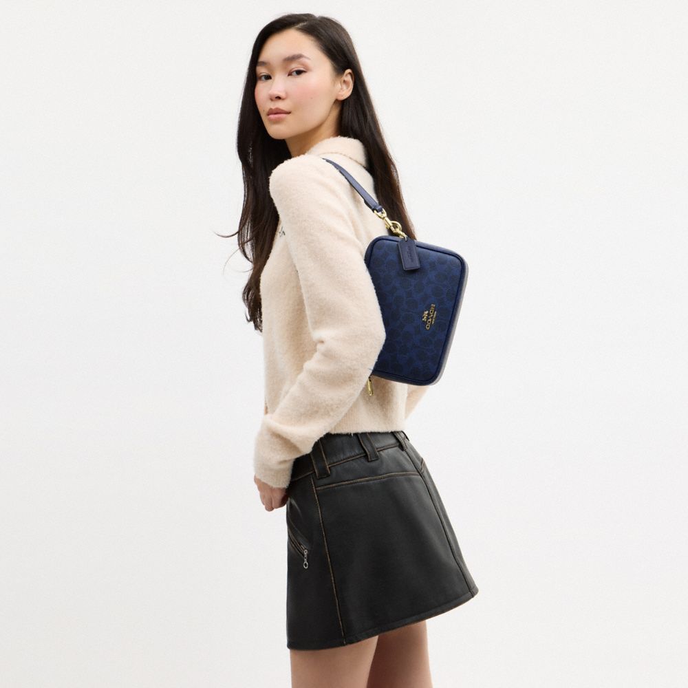 Coach Carey Crossbody Bag In Signature Canvas Gold/Navy