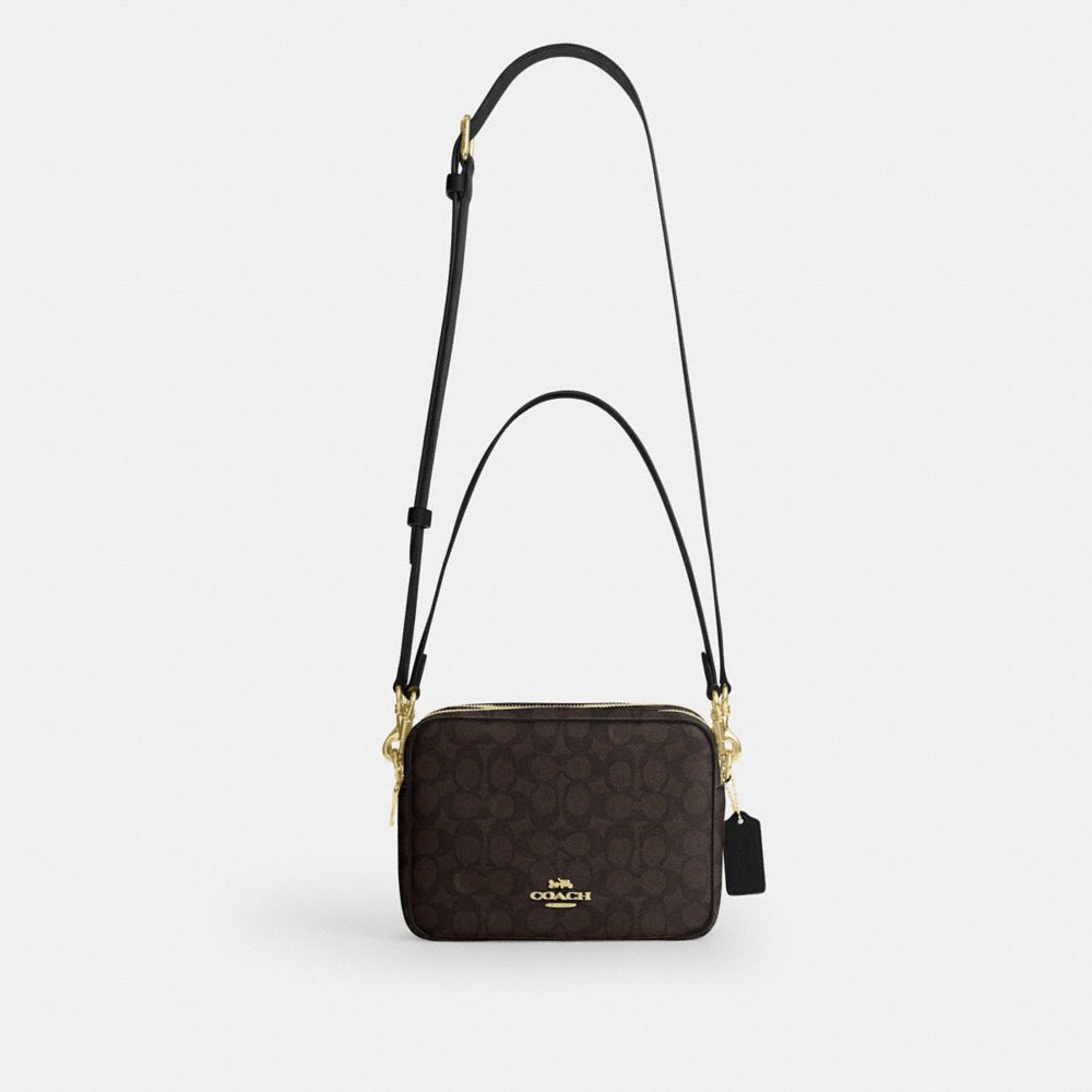 Coach Carey Crossbody Bag In Signature Canvas Gold Walnut Black