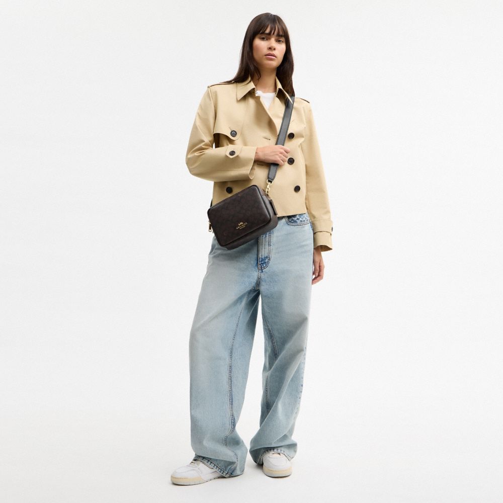 Coach Carey Crossbody Bag In Signature Canvas Gold Walnut Black