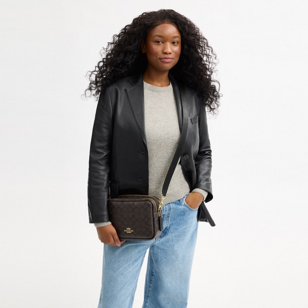 Coach Carey Crossbody Bag In Signature Canvas Gold Walnut Black