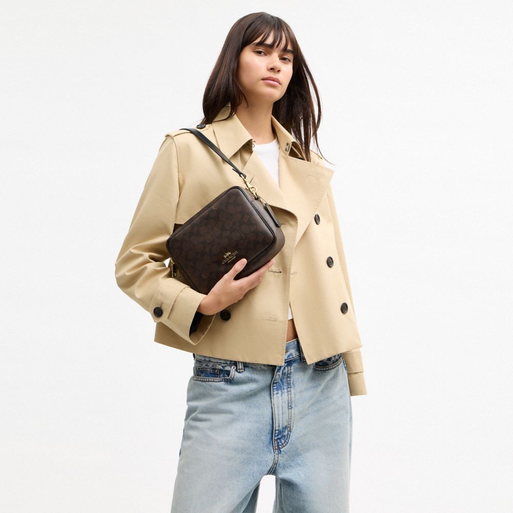 Coach Carey Crossbody Bag In Signature Canvas Gold Walnut Black