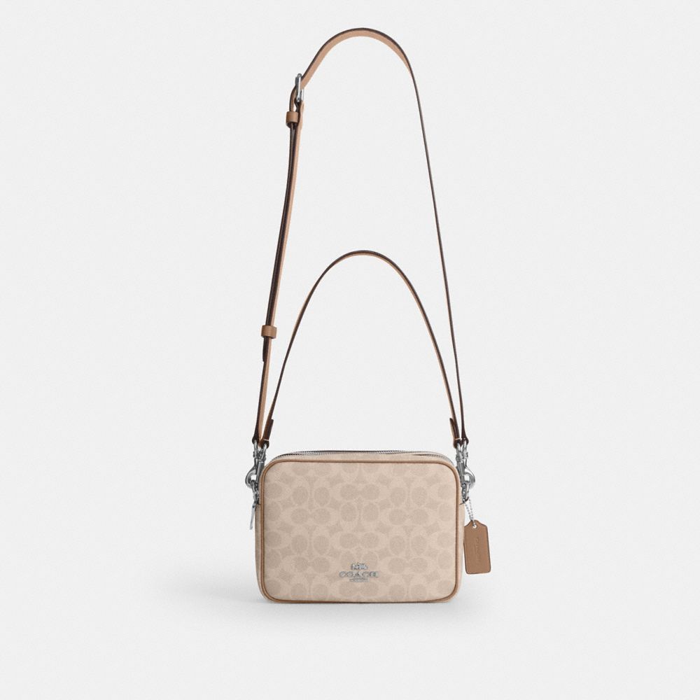 Coach Carey Crossbody Bag In Signature Canvas Silver Sand Taupe