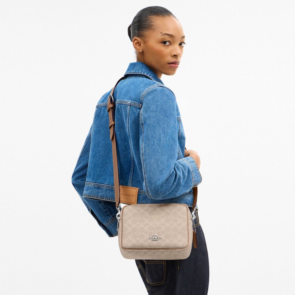 Coach Carey Crossbody Bag In Signature Canvas Silver Sand Taupe