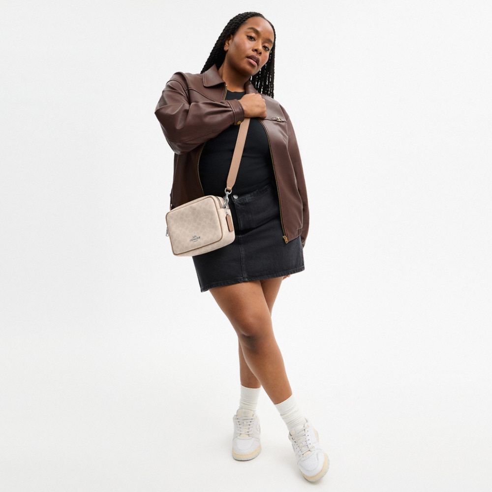 Coach Carey Crossbody Bag In Signature Canvas Silver Sand Taupe