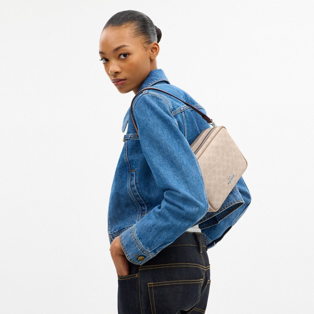 Coach Carey Crossbody Bag In Signature Canvas Silver Sand Taupe