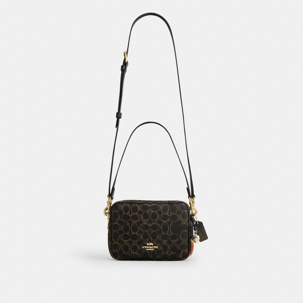 Coach Carey Crossbody Bag In Loved Signature Canvas With Charms Gold Brown