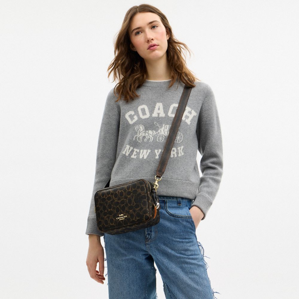 Coach Carey Crossbody Bag In Loved Signature Canvas With Charms Gold Brown