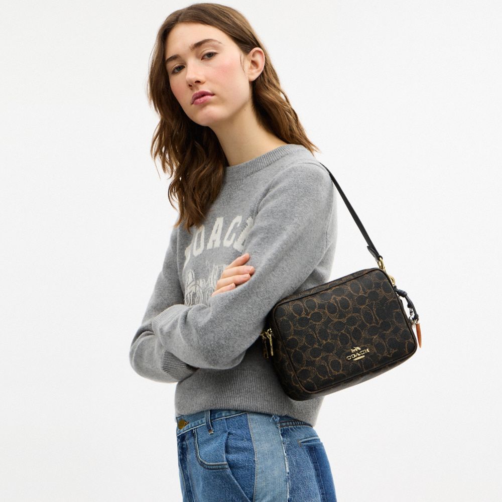 Coach Carey Crossbody Bag In Loved Signature Canvas With Charms Gold Brown