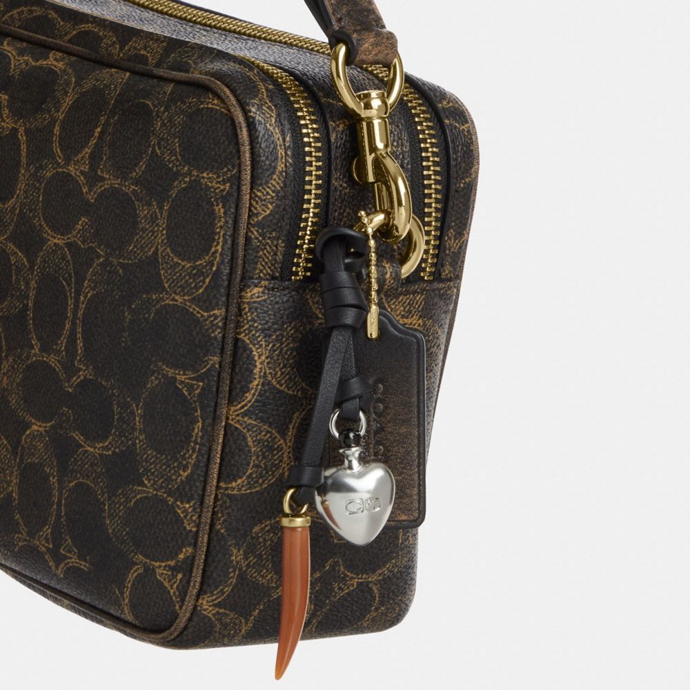 Coach Carey Crossbody Bag In Loved Signature Canvas With Charms Gold Brown