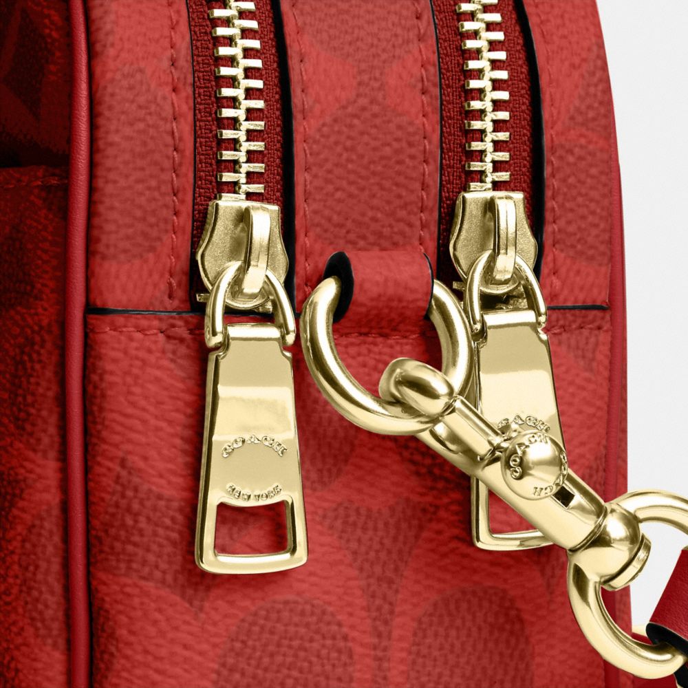 Coach Mini Carey Crossbody Bag In Signature Canvas Gold Crimson
