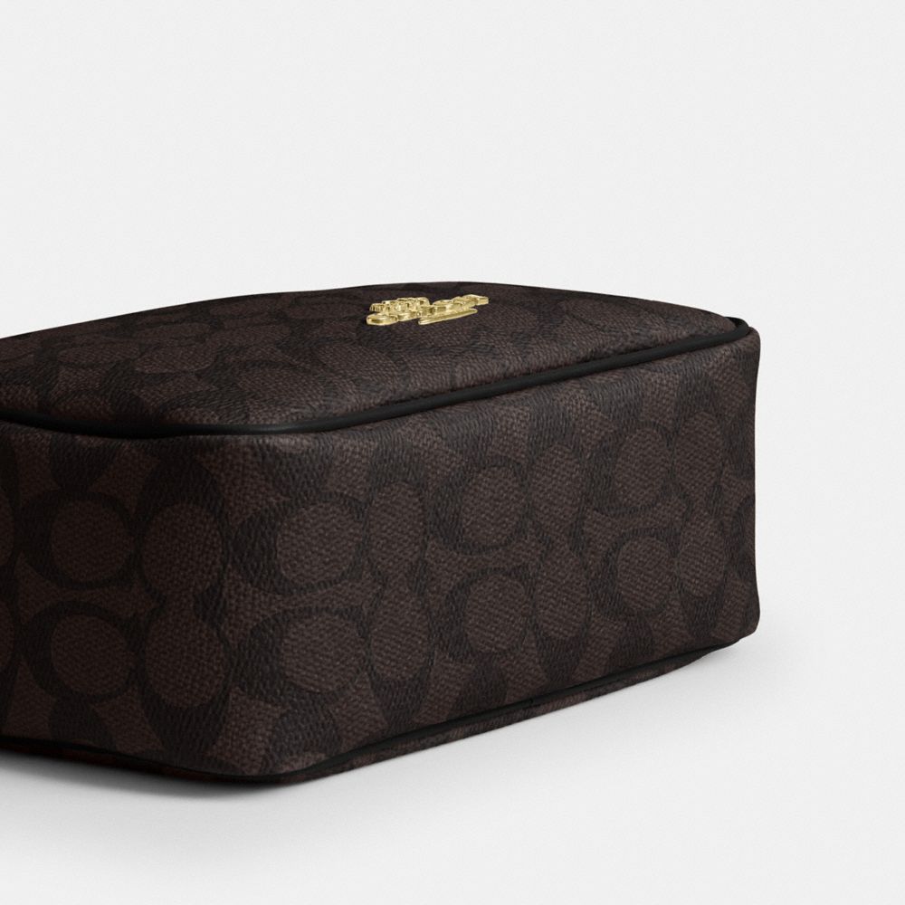 Coach Mini Carey Crossbody Bag In Signature Canvas Gold Walnut Black
