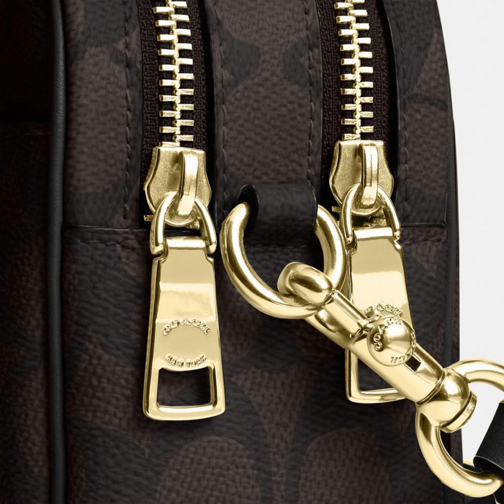 Coach Mini Carey Crossbody Bag In Signature Canvas Gold Walnut Black