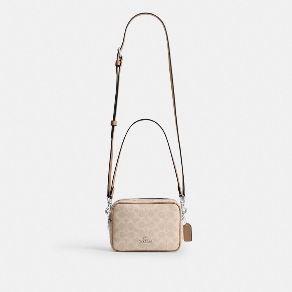 Coach Mini Carey Crossbody Bag In Signature Canvas Silver Sand Taupe