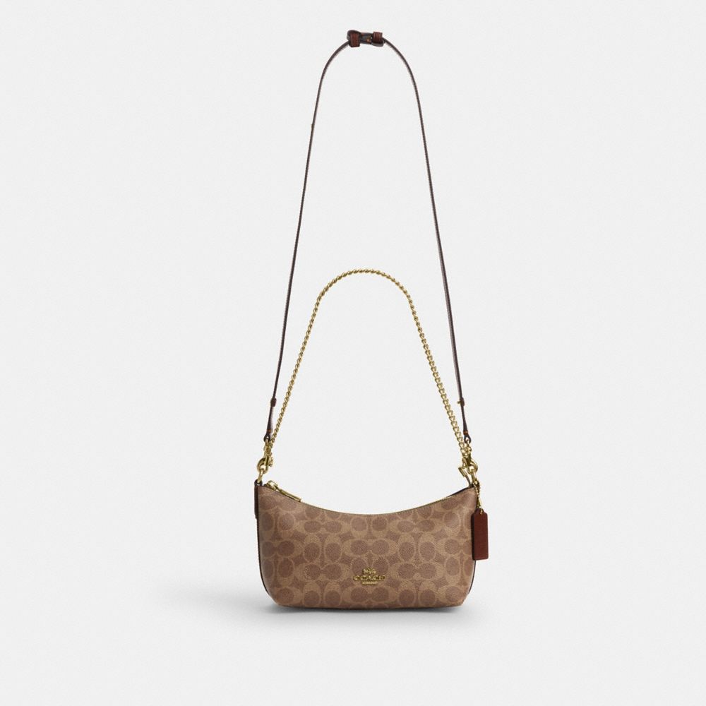Coach Caitlin Shoulder Bag In Signature Canvas Gold Tan Brown
