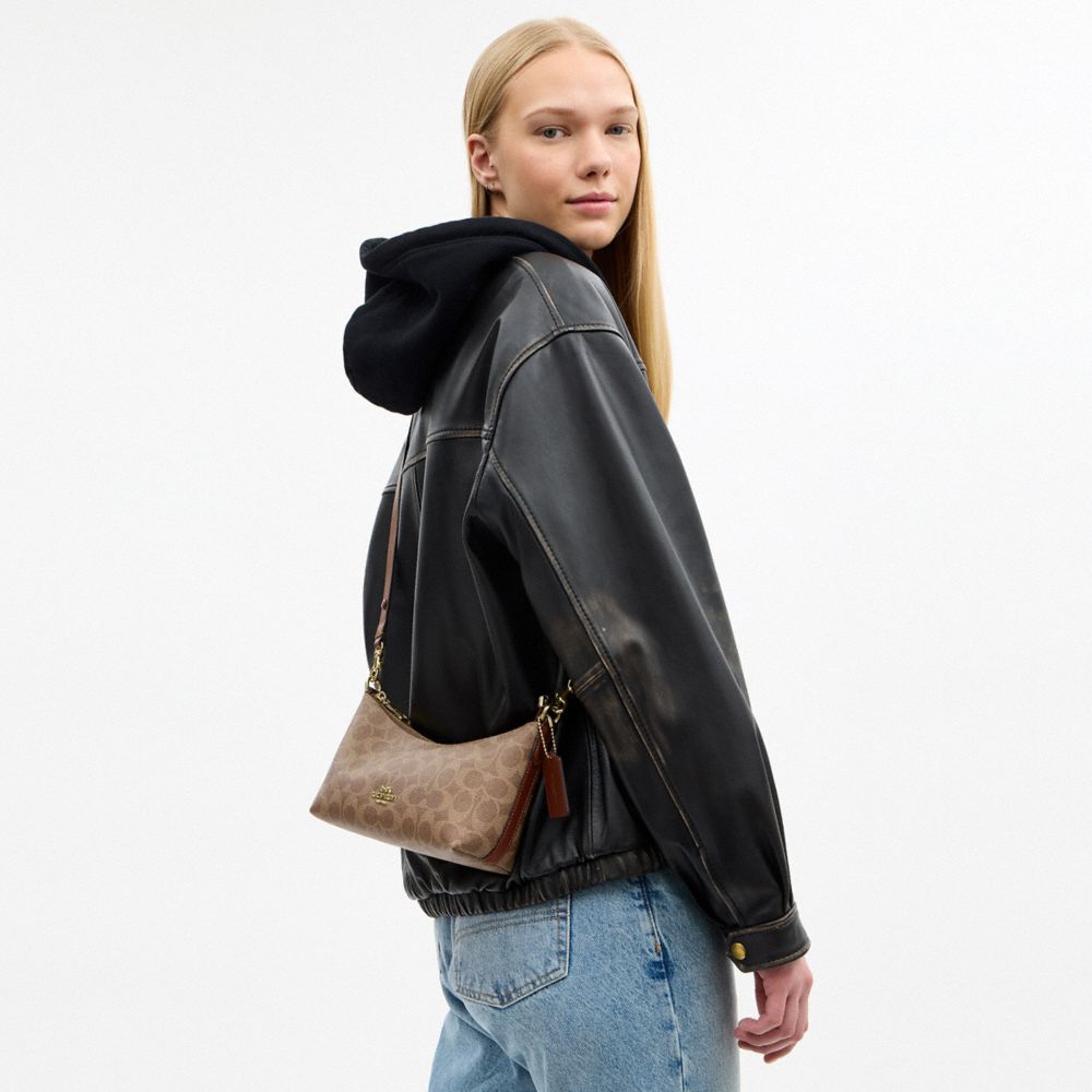 Coach Caitlin Shoulder Bag In Signature Canvas Gold Tan Brown
