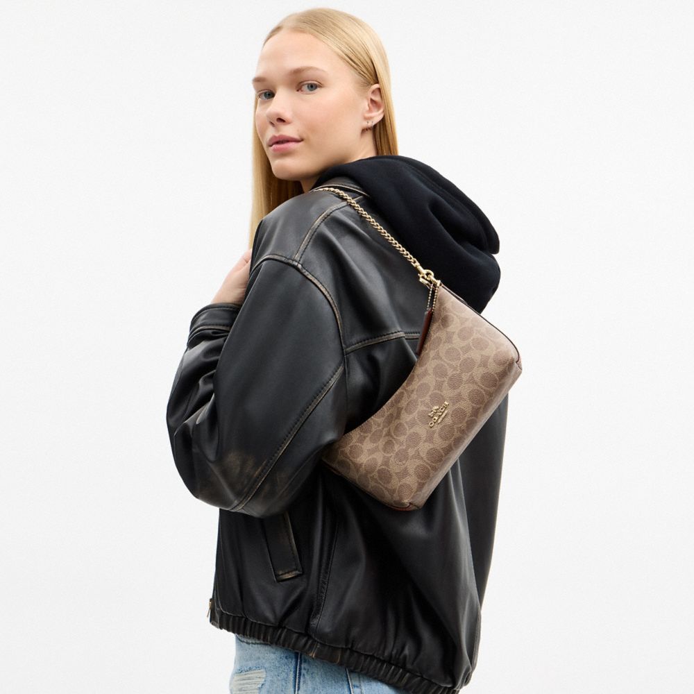 Coach Caitlin Shoulder Bag In Signature Canvas Gold Tan Brown