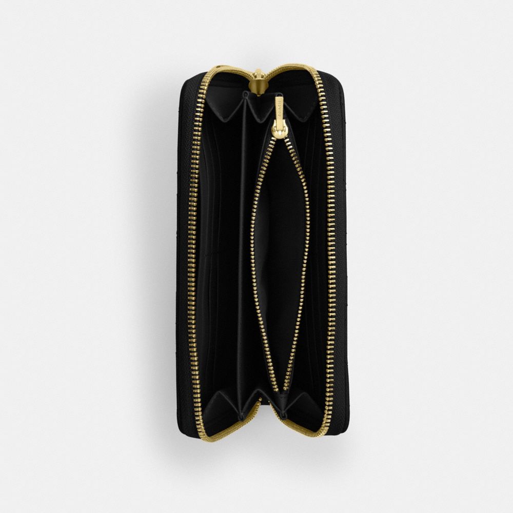 Coach Long Zip Around Wallet With Quilting Gold/Black