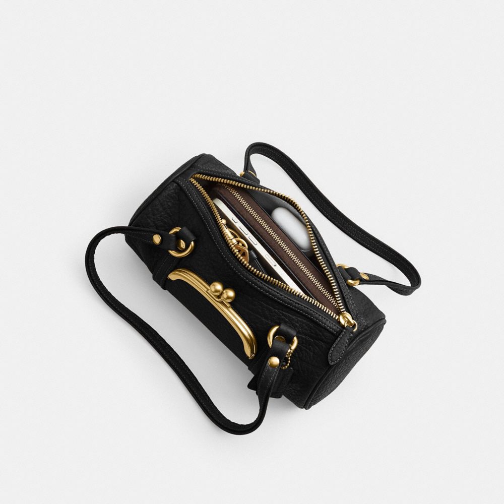 Coach Kisslock Barrel Bag 28 Brass Black