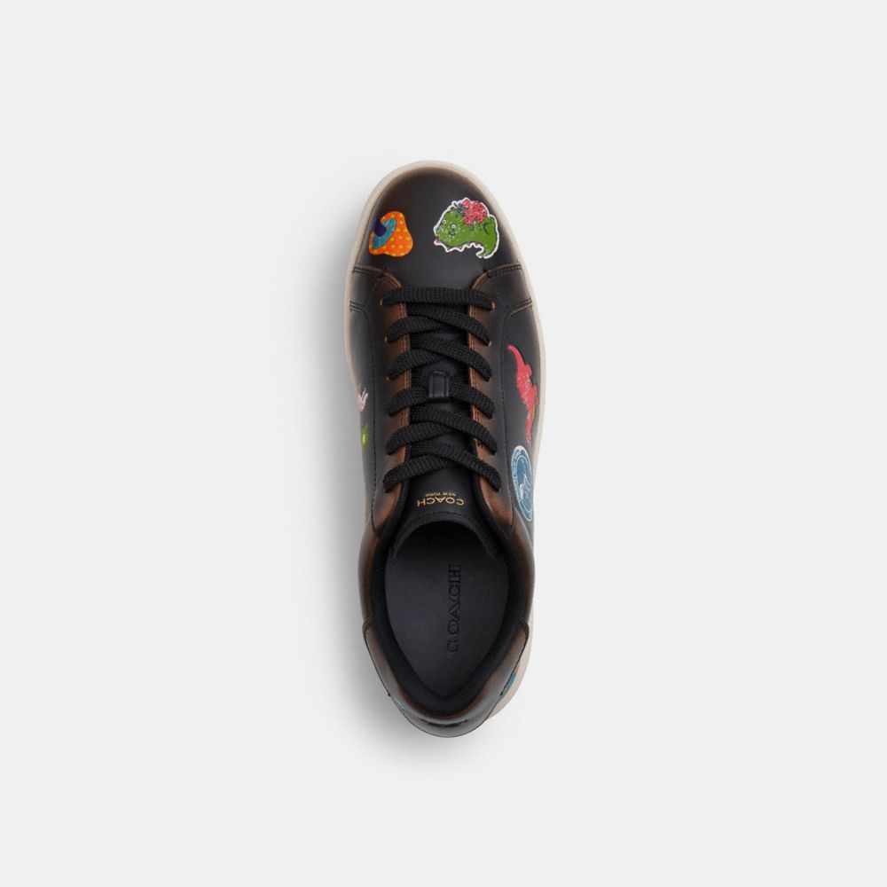 Men's Coach Rexy 10th Birthday High Line Sneaker With Sticker Print Black Multi Silver