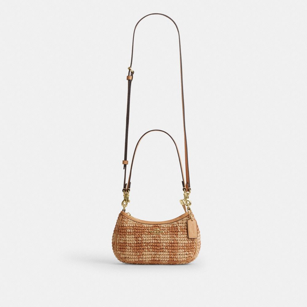 Coach Teri Mini Crossbody Bag With Gingham Print Gold Tan