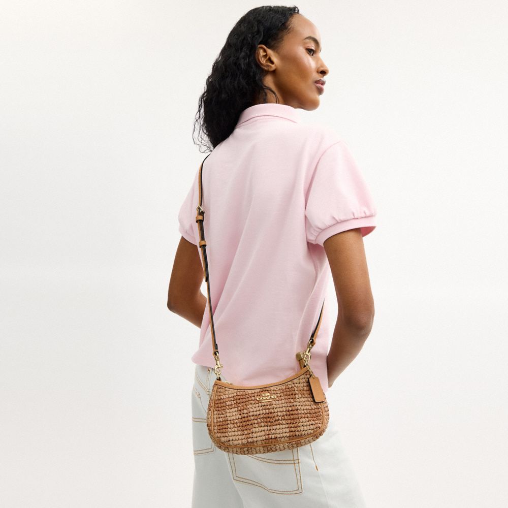 Coach Teri Mini Crossbody Bag With Gingham Print Gold Tan