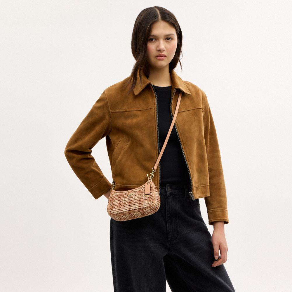 Coach Teri Mini Crossbody Bag With Gingham Print Gold Tan