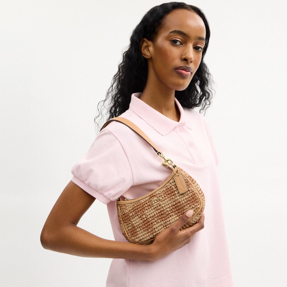 Coach Teri Mini Crossbody Bag With Gingham Print Gold Tan