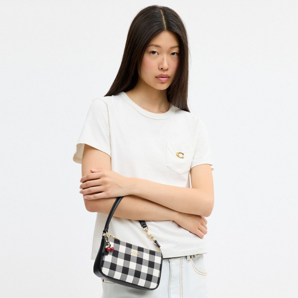 Coach Nolita 19 With Gingham Print And Charm Gold Black Multi