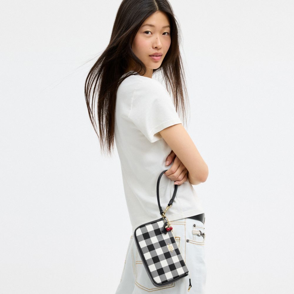 Coach Nolita 19 With Gingham Print And Charm Gold Black Multi