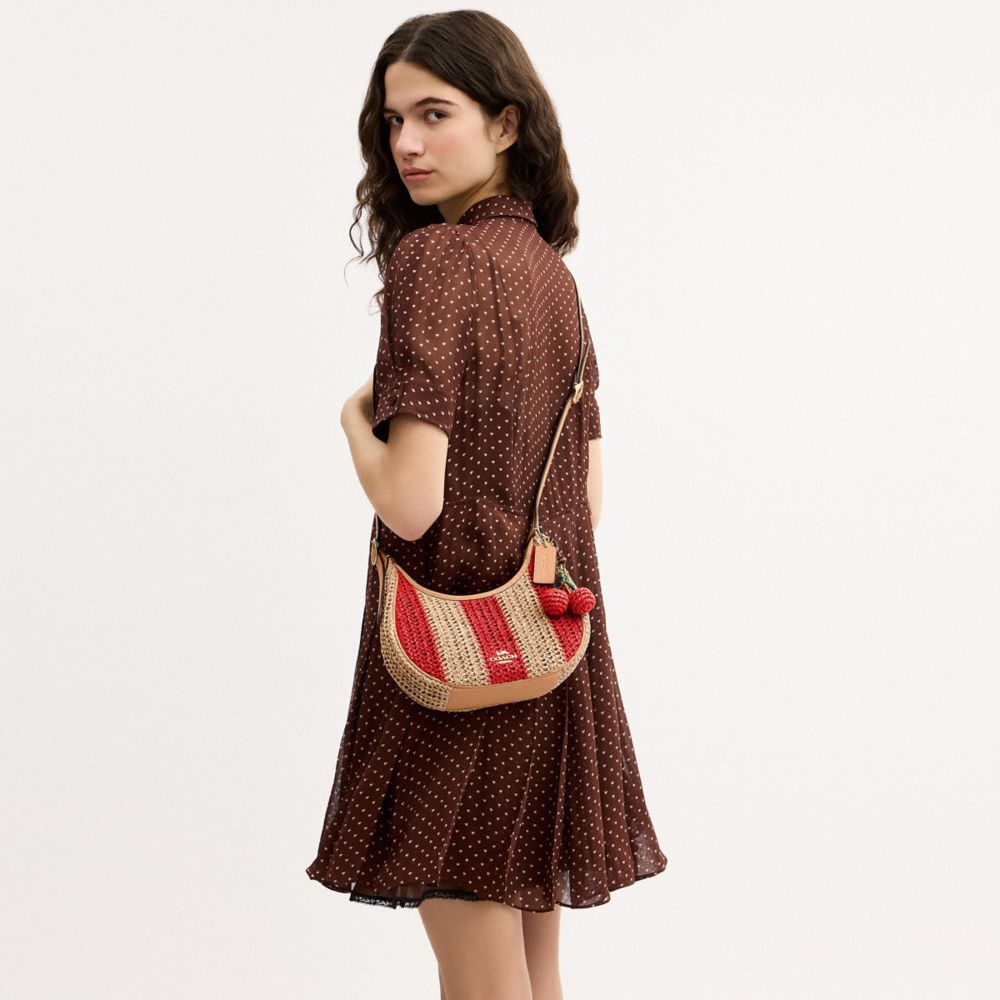 Coach Emily Shoulder Bag With Charm Gold Red Tan