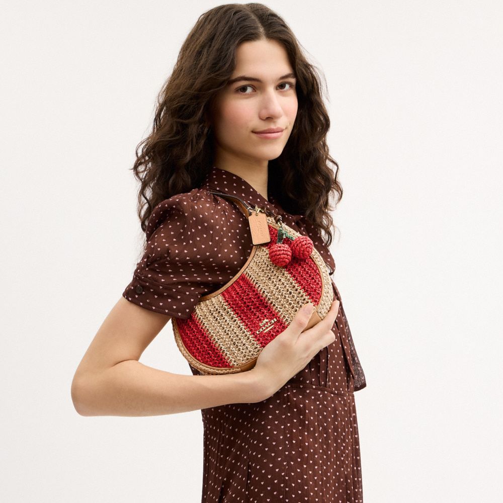 Coach Emily Shoulder Bag With Charm Gold Red Tan