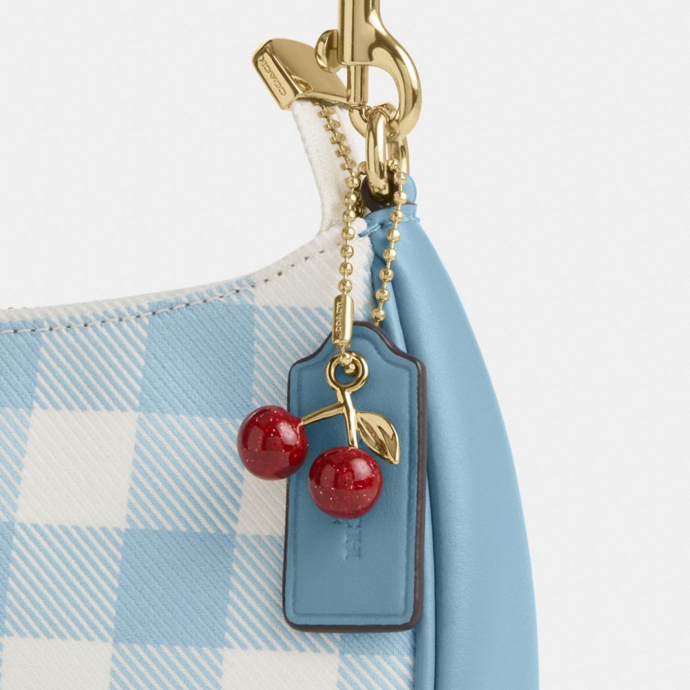 Coach Teri Mini Crossbody Bag With Gingham Print And Charm Gold Blue Multi