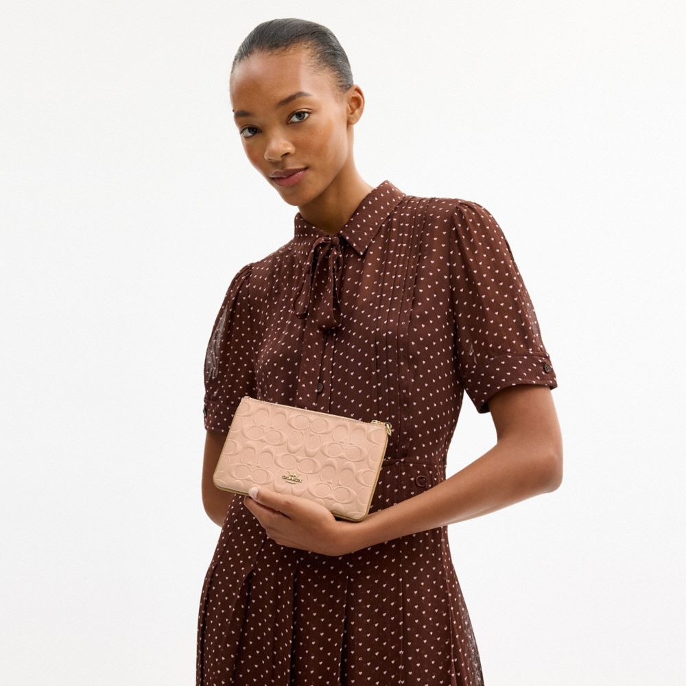 Coach Ashton Wristlet In Signature Leather Gold Faded Blush