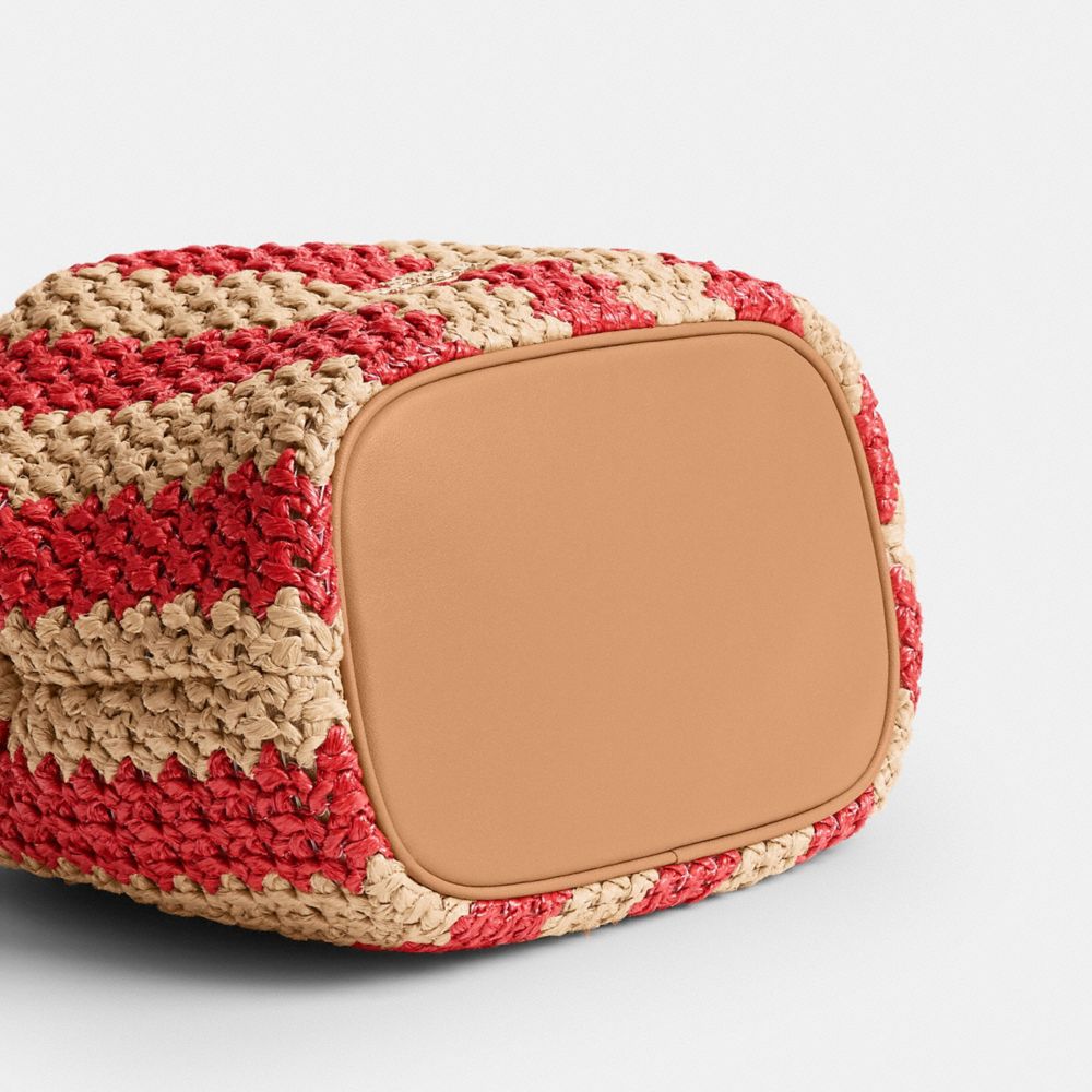 Coach Faye Mini Drawstring Bag With Stripes Gold Red Tan