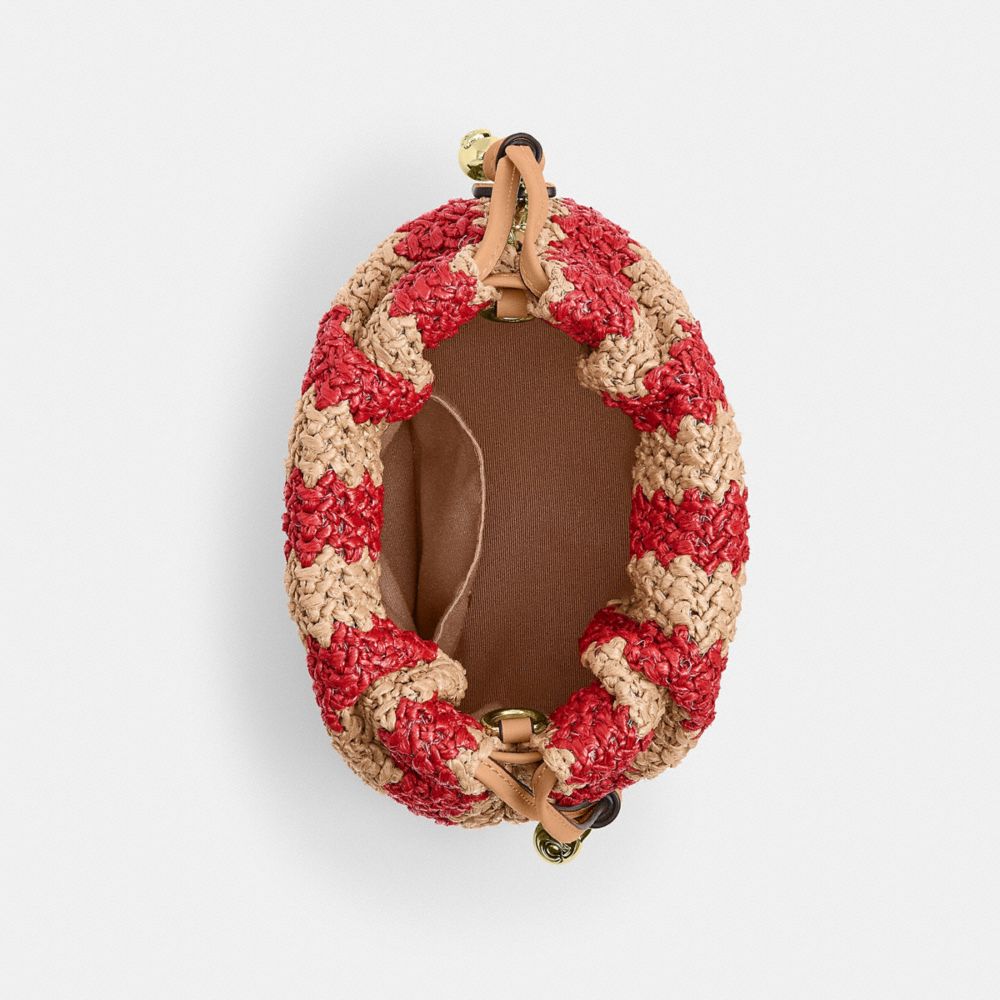 Coach Faye Mini Drawstring Bag With Stripes Gold Red Tan