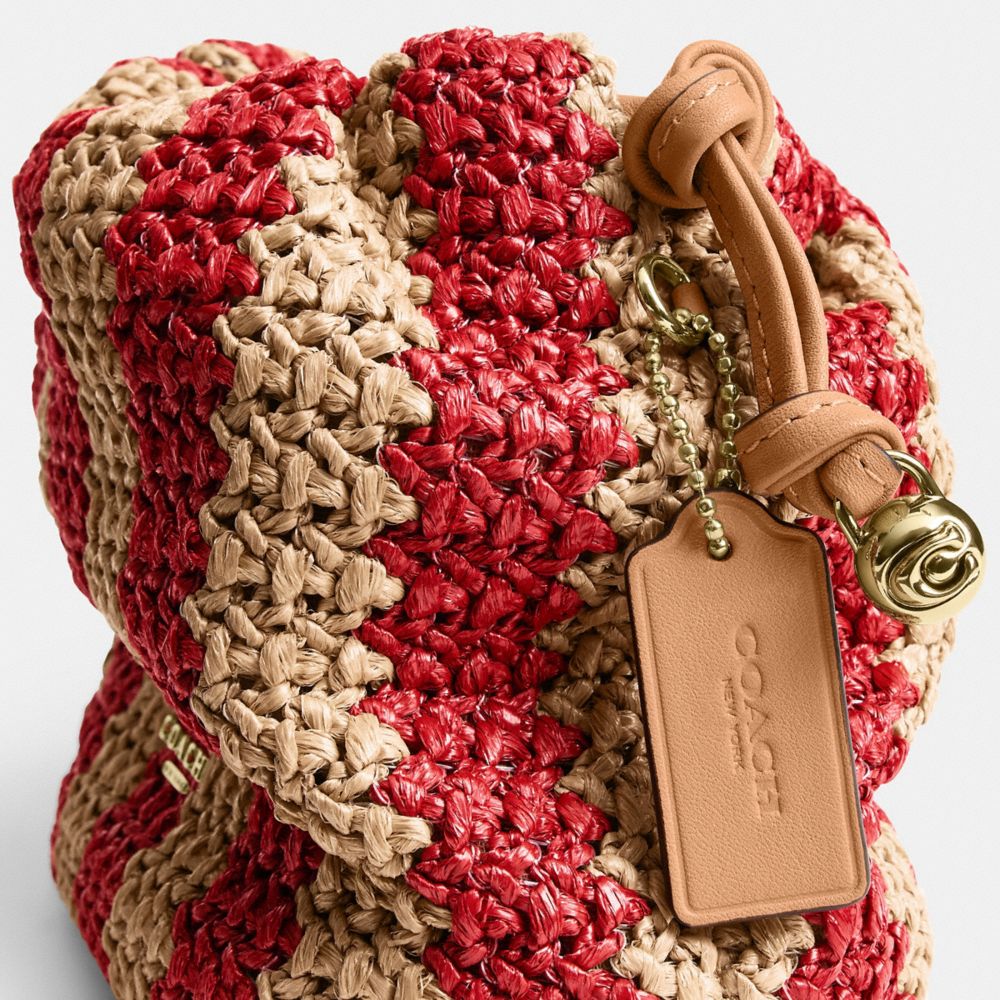 Coach Faye Mini Drawstring Bag With Stripes Gold Red Tan