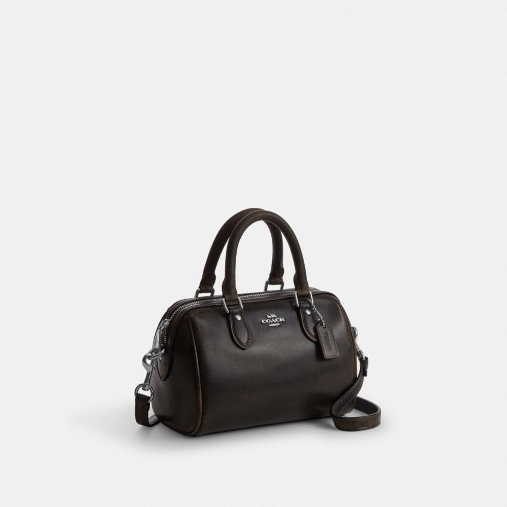 Coach Mini Rowan Crossbody Bag In Loved Leather Silver/Black Brown