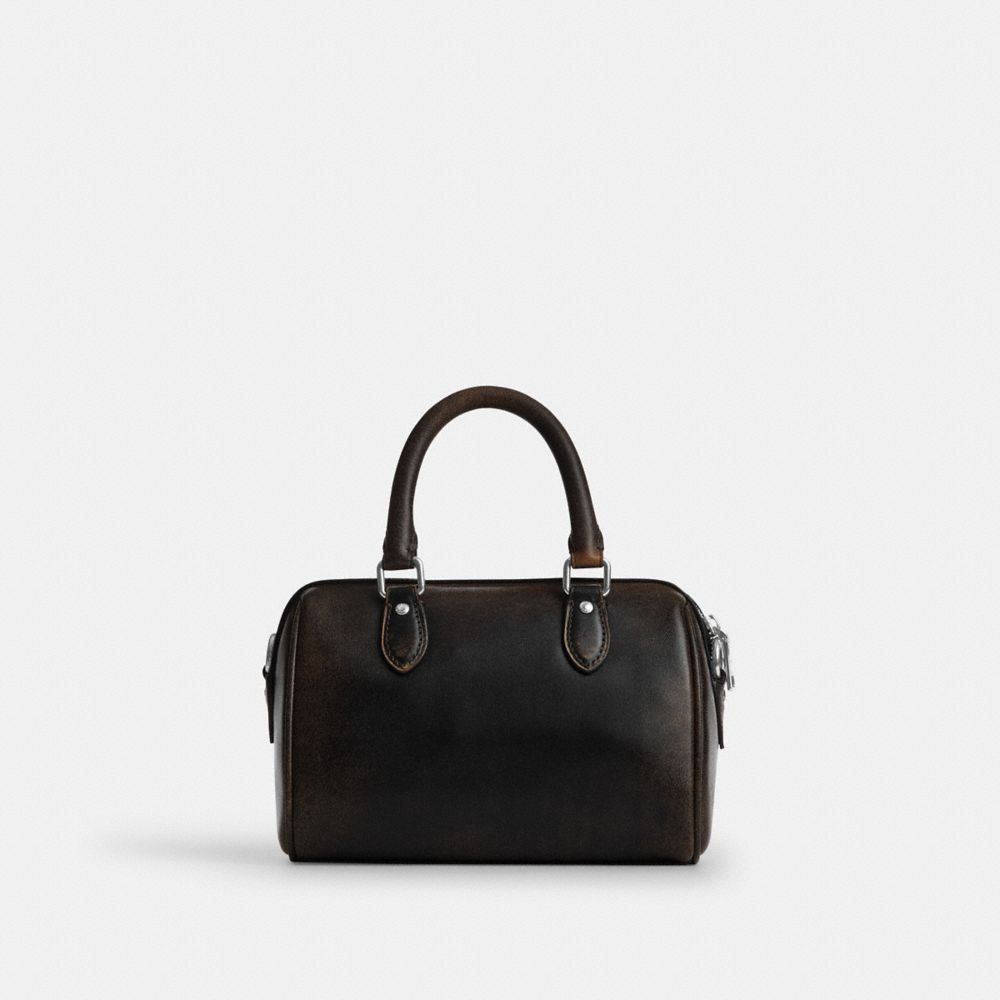 Coach Mini Rowan Crossbody Bag In Loved Leather Silver/Black Brown