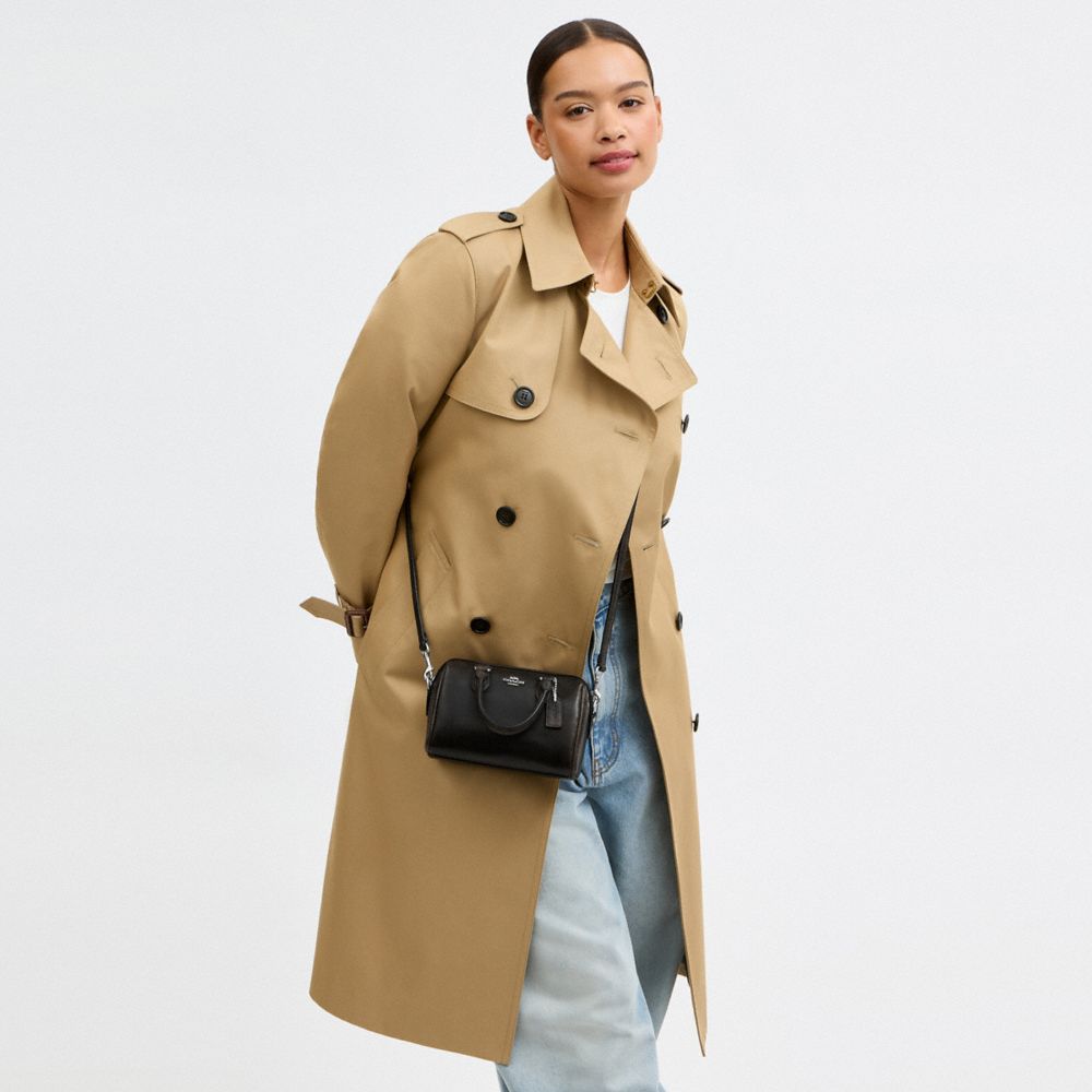 Coach Mini Rowan Crossbody Bag In Loved Leather Silver/Black Brown