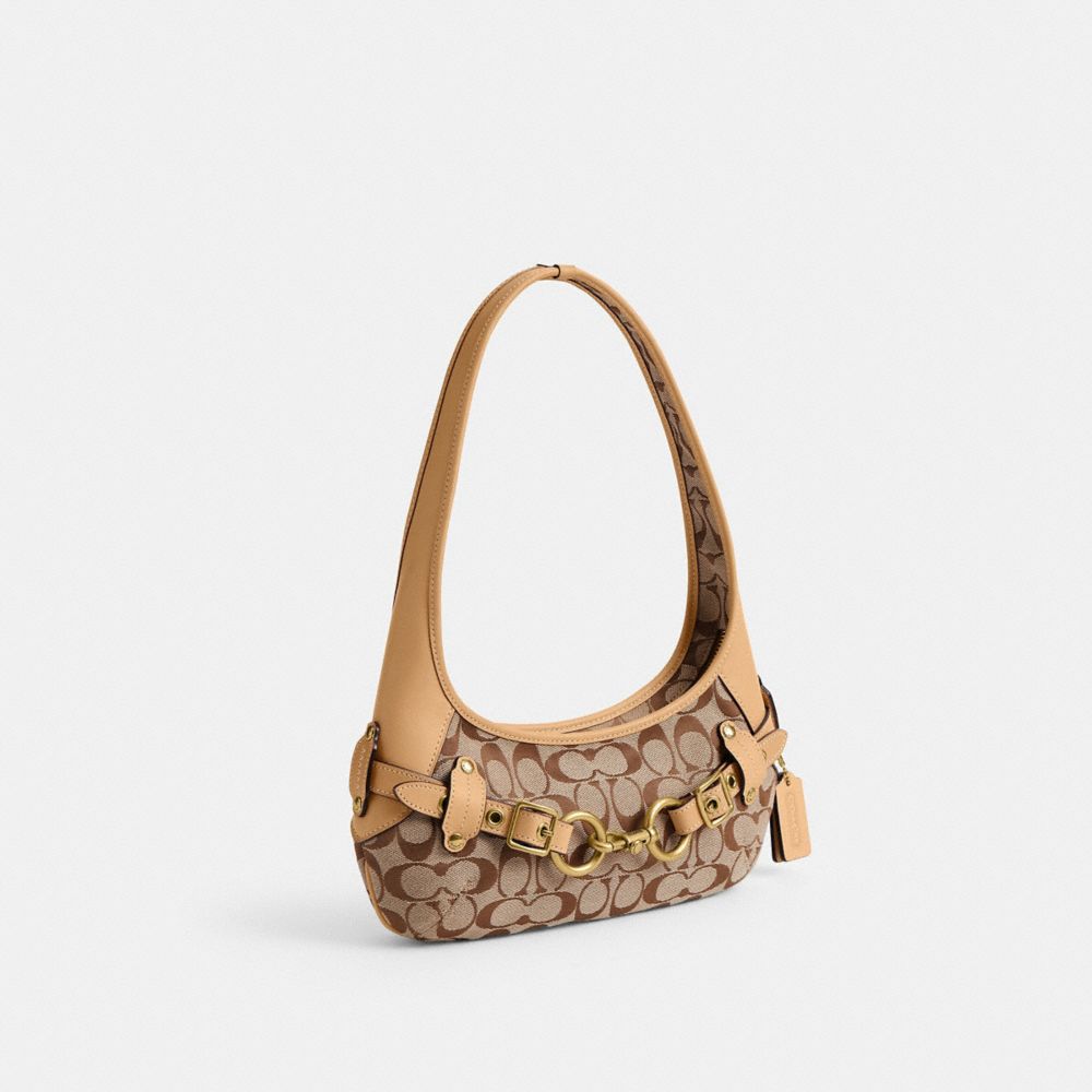 Coach Belted Ergo Shoulder Bag 26 In Signature Jacquard Brass/Khaki Light Peach