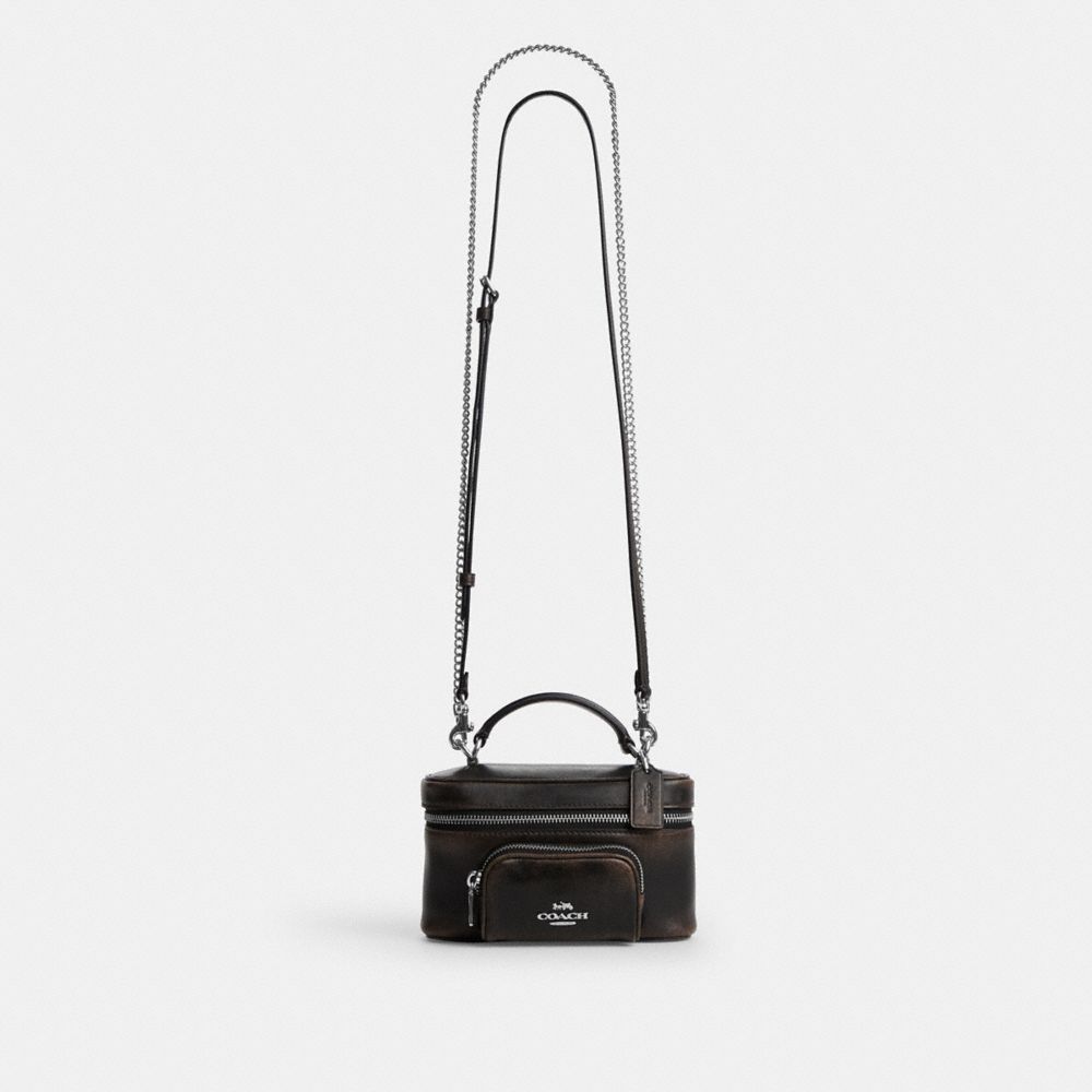 Coach Rainer Crossbody Bag 18 With Pocket In Loved Leather Silver/Black Brown