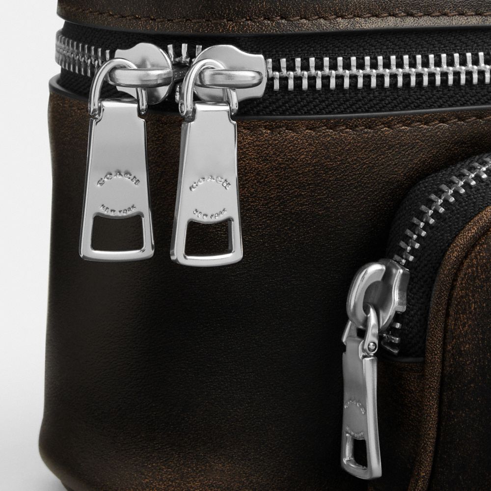 Coach Rainer Crossbody Bag 18 With Pocket In Loved Leather Silver/Black Brown