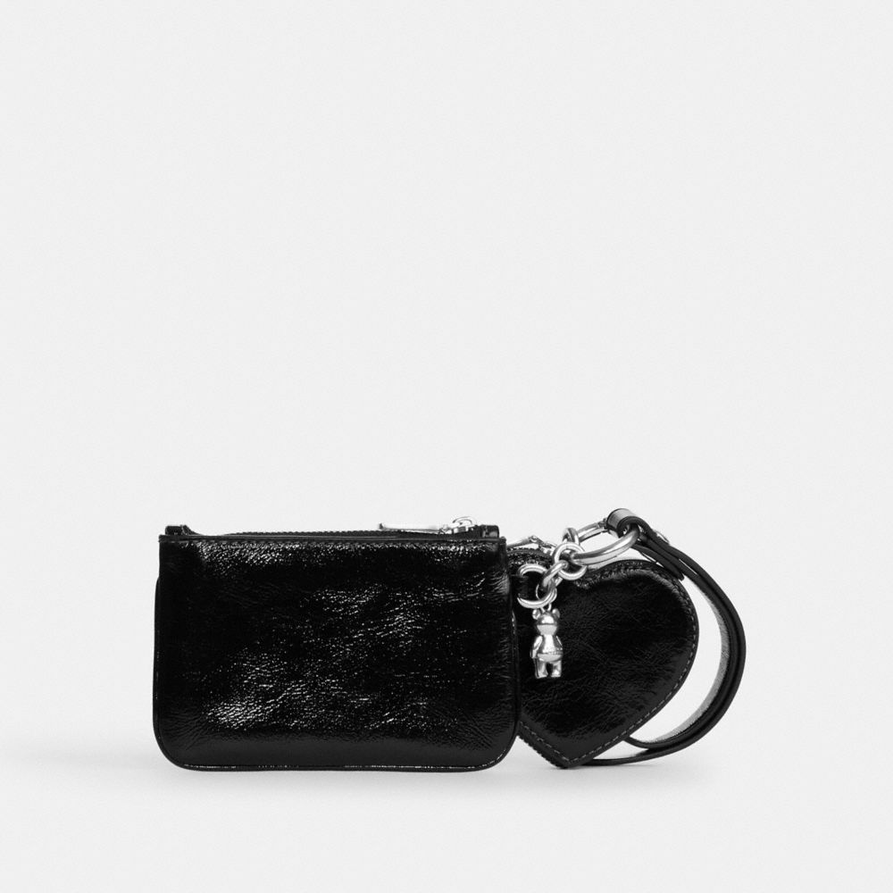 Coach Wristlet And Heart Pouch With Charm Silver/Black