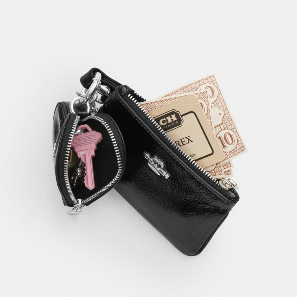 Coach Wristlet And Heart Pouch With Charm Silver/Black