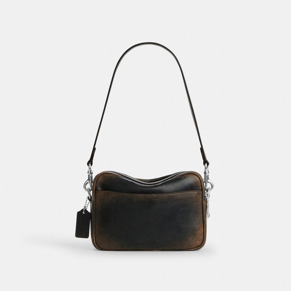 Coach Mini Carey Crossbody Bag In Loved Leather Silver/Black Brown