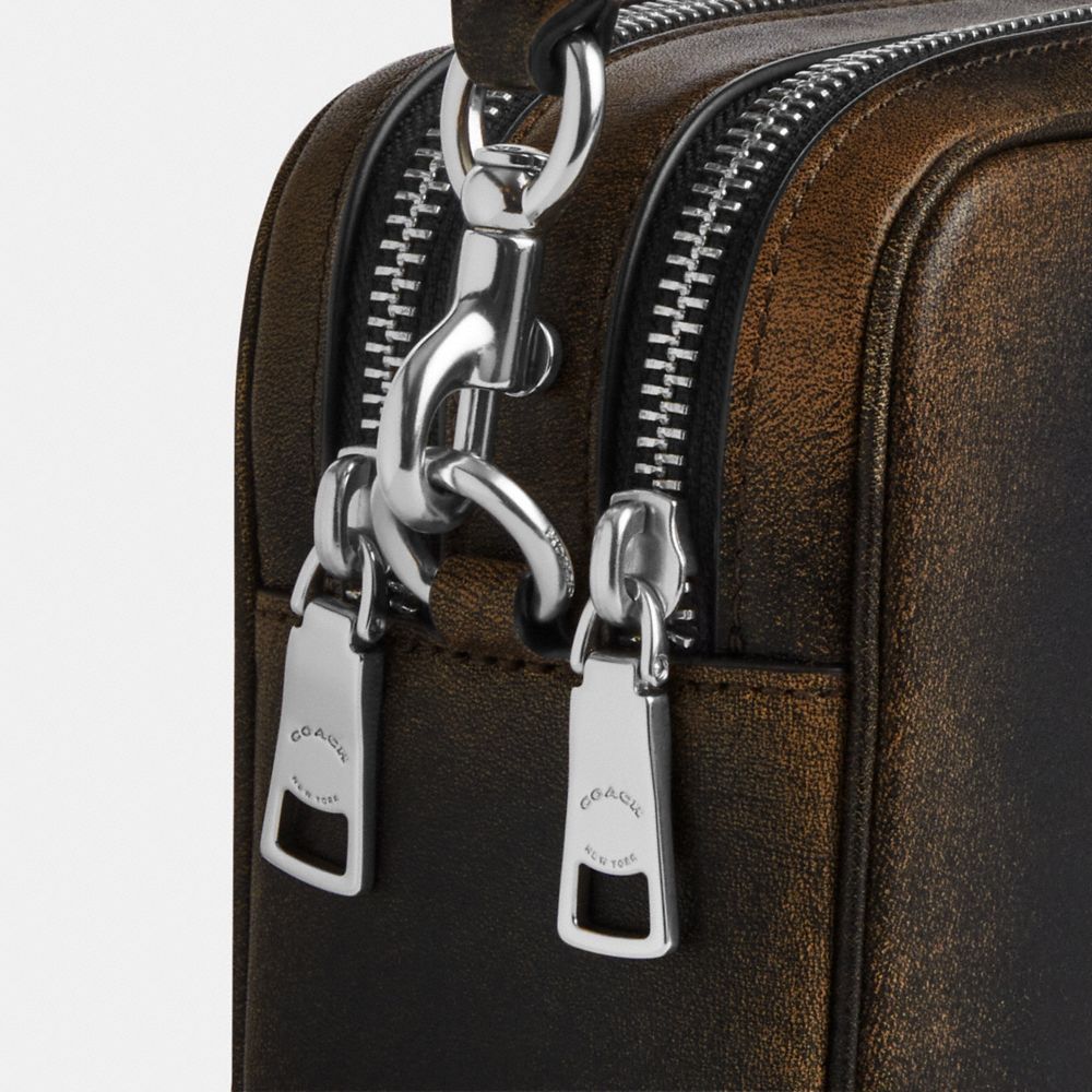 Coach Mini Carey Crossbody Bag In Loved Leather Silver/Black Brown
