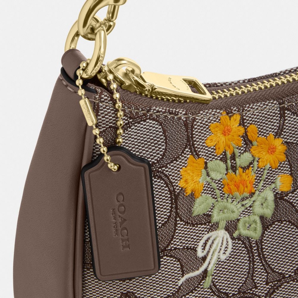 Coach Teri Shoulder Bag In Signature Jacquard With Floral Embroidery Gold Oak Multi