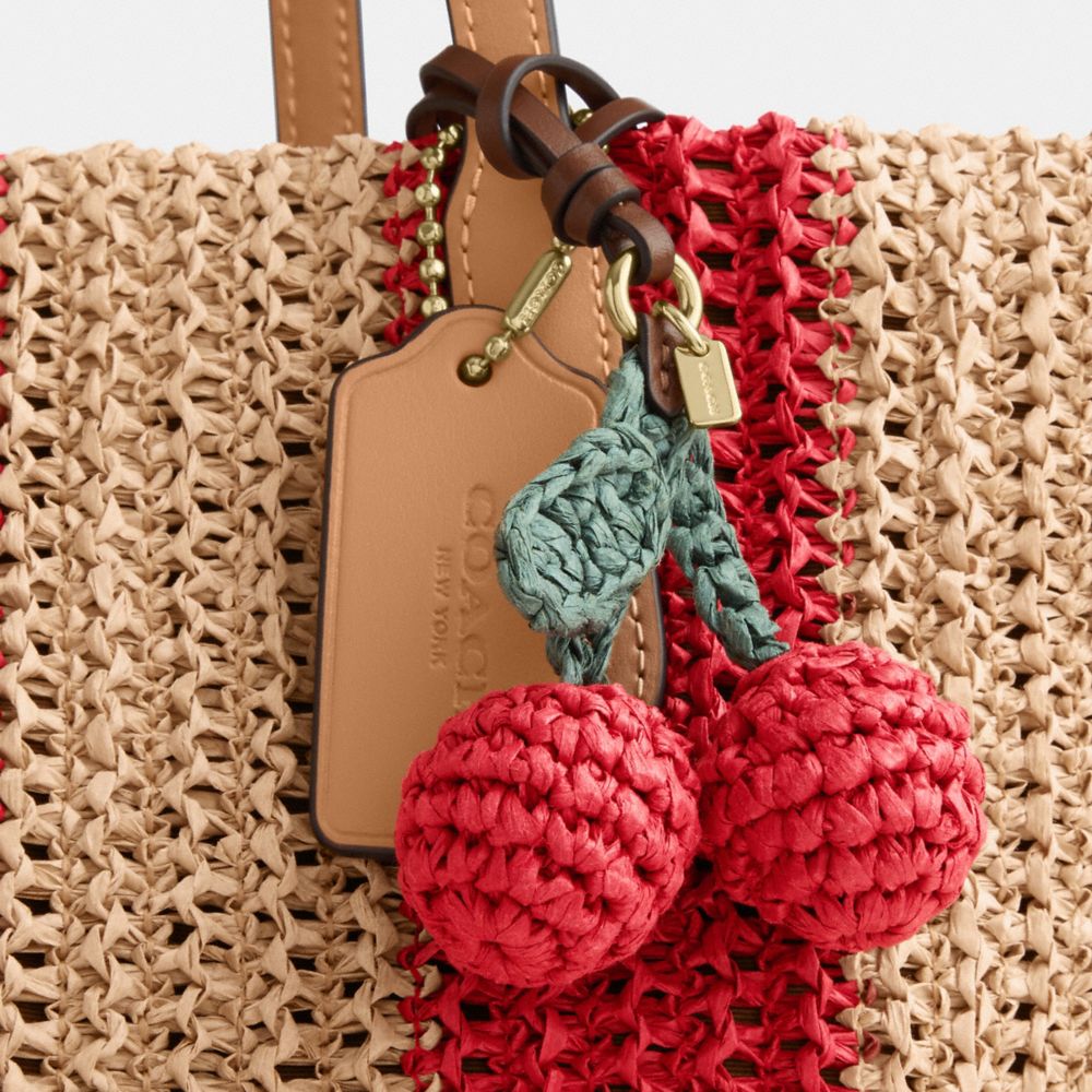 Coach City Tote Bag With Stripes And Charm Gold Red Tan